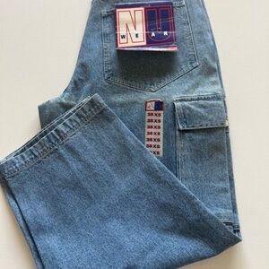 New 90s 80s Vintage BAGGY Cargo 38x30 Nu Wear Hip Hop Skateboard Lightwash Jeans